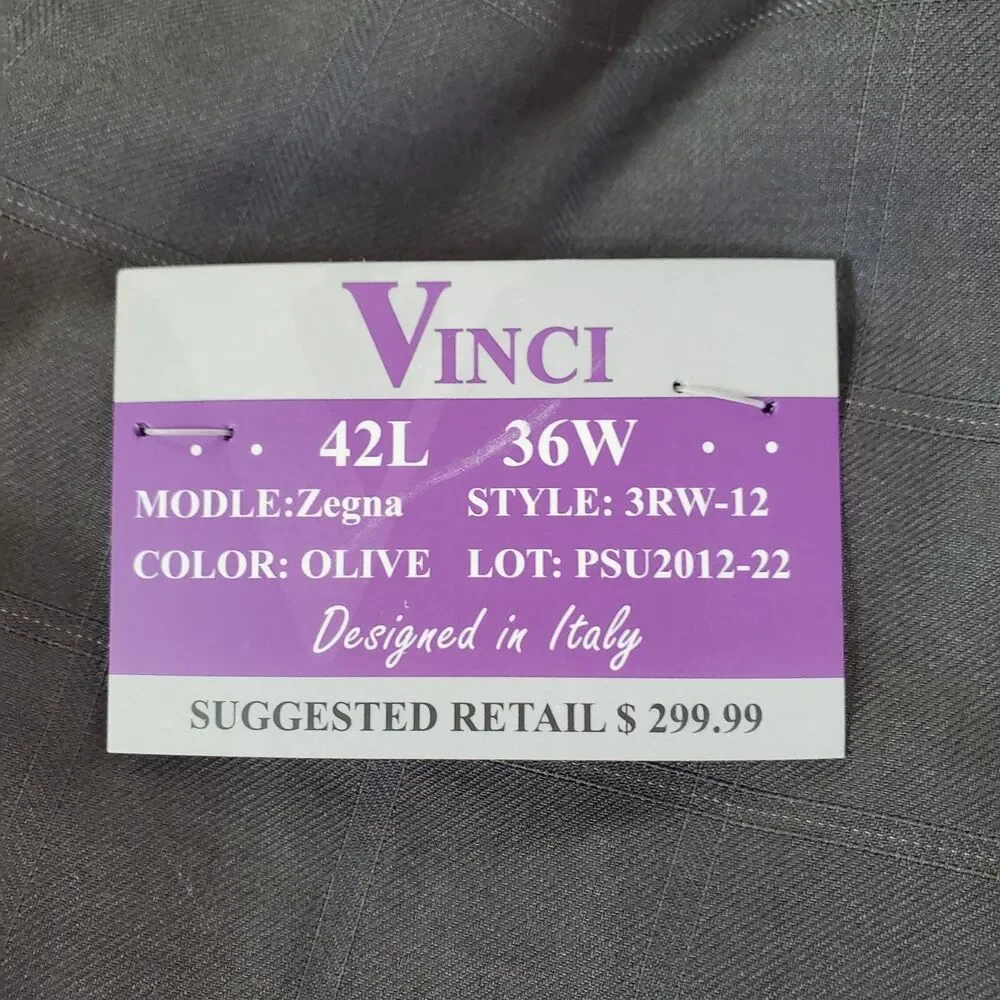 Vinci‎ Super 150's Suit Jacket Zegna Olive Window Pane Italian Men's 42L $300